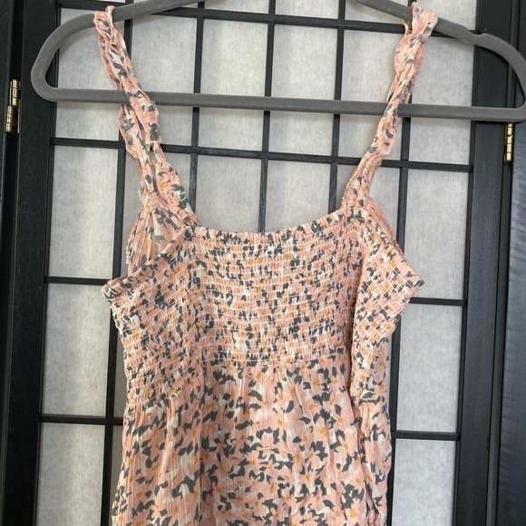 Patrons of Peace Nathalie Sleeveless Crop Smocked Top Pink Cream Combo Small - Picture 8 of 16